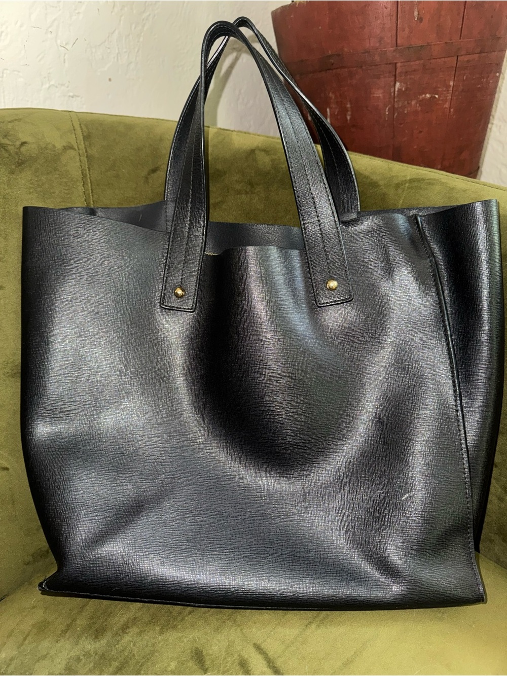 Furla Black Leather Tote Bag with Gold Accents